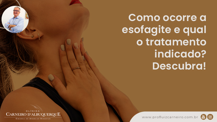 A imagem ilustra uma mulher com as mãos na região do pescoço.