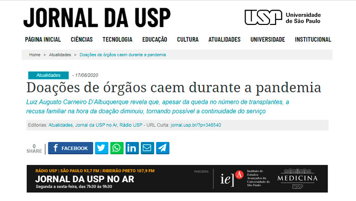 A imagem mostra a notícia do Jornal da USP.