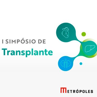 A imagem mostra o logo do evento 'Simpósio de Transplante', e ao lado, o nome do evento.