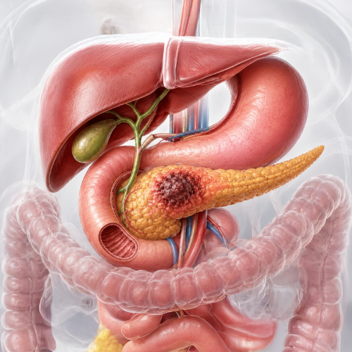 Ilustração médica do pâncreas com tumor